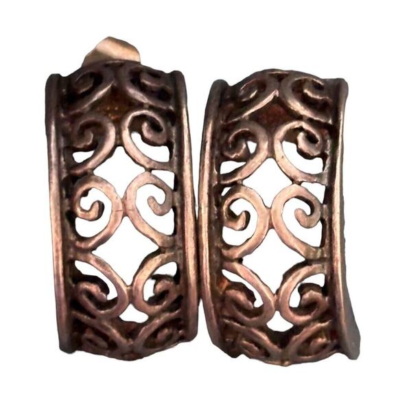 Sterling Silver Half Hoop Pierced Scroll Earrings Drop Signed Artisian Vintage - Picture 2 of 11